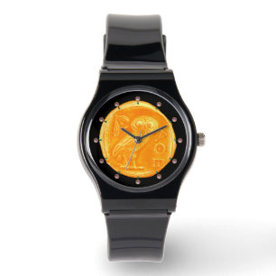 RELÓGIO ANTIQUE OWL MOEDA GREGA DOURADA