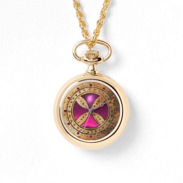 Relógio ANTIQUE TEMPLAR CRUZADO Pink Fuchsia Gem (Frente)