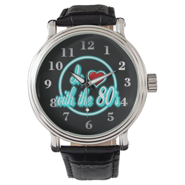 Relógio Apaixonado Pelo anos 80 Retro Blue Neon Logo Watch (Frente)