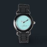 Relógio Aqua Blue Teal Modern Script Girly Monographic Nam<br><div class="desc">Aqua Blue Teal Simple Script Monogramas Watch. Isto faz o doce e perfeito aniversário de 16 anos,  casamento,  chá de panela,  aniversário,  chá de fraldas ou festa de solteira presente para alguém que ama luxo de luxo e estilos quíticos.</div>