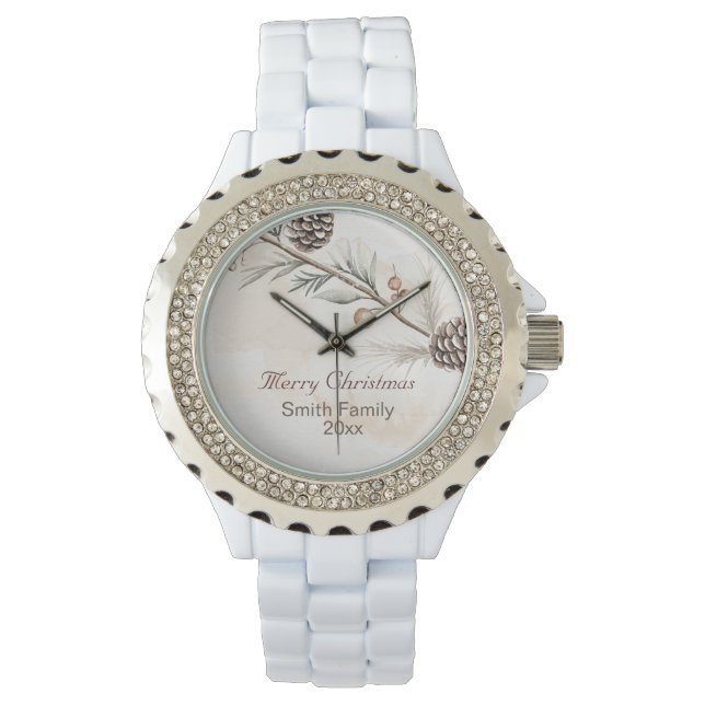 Relógio Aquarela Cor neutra árvore de Natal (Frente)