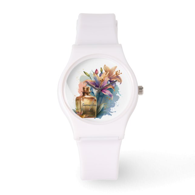Relógio Aquarela Frasco de Perfume Floral eWatch (Frente)