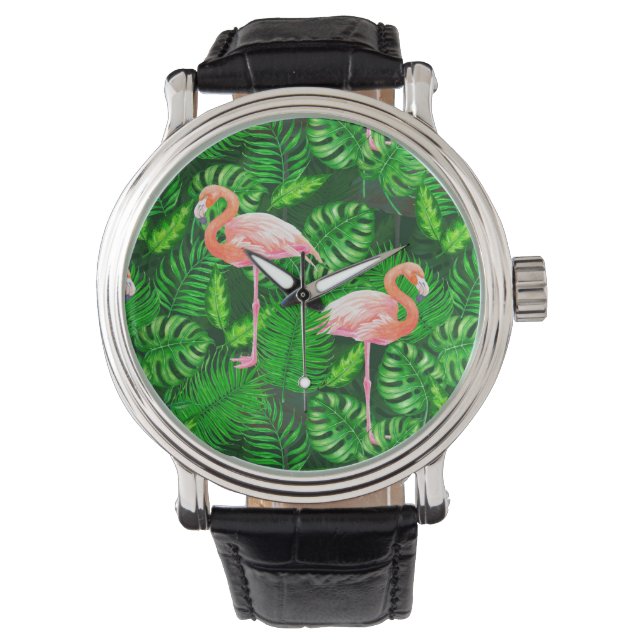 Relógio Aquarela tropical Flamingo (Frente)