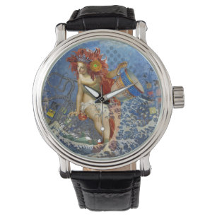 Relógio Aquarius Mermaid Gótica Arte Azul