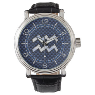 Relógio Aquarius Zodiac - Sinal de Royal Blue Carbon Dial
