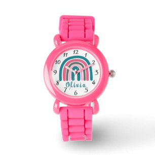Relógio Arco-Íris Colorido Boho Com Nome Personalizado
