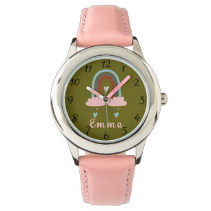 Relógio Arco-Íris Moderno Boho com Nome Personalizado