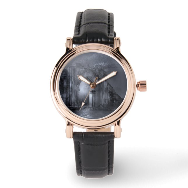 Relógio Arqueiro de Ruínas Góticas Escuras (Frente)