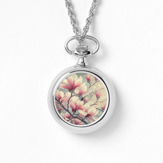 Relógio Art Deco Magnolia Blooms e Watch (Frente)
