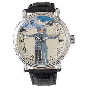 Relógio Arte Deco Vintage, Amantes na Neve por George Barb