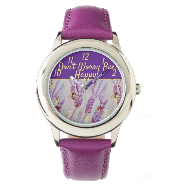 Relógio Arte Floral Roxa lavanda Não se preocupe Abelha Fe (Frente)