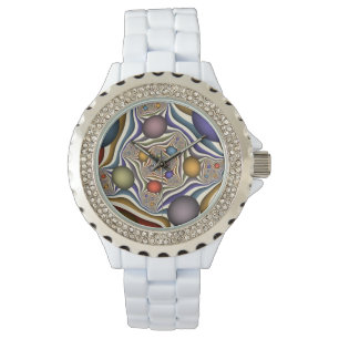 Relógio Arte Fractal Abstrato Colorida