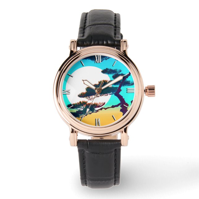 Relógio Árvore cipress e lua cheia (Frente)