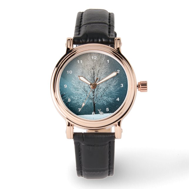 Relógio Árvore gelada à noite (Frente)
