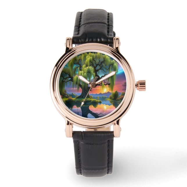 Relógio Árvore selvagem sob a lua cheia N Starry sky Sunse (Frente)