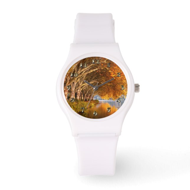 Relógio Árvores Planas do outono sobre um lago (Frente)