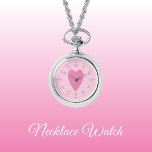 Relógio As rosas claro adoram o coração do Necklace Watch<br><div class="desc">Presente do Necklace Watch. Com um coração cor-de-rosa e números de relógio em um fundo rosa mais claro.</div>