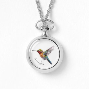 Relógio Asas Arco-Íris: Arte de Hummingbird vibrante, pers