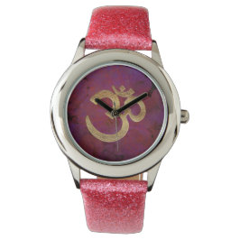 Relógio Assista a latão de ouro roxo brilhante OM AUM