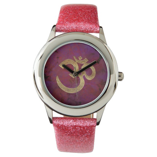 Relógio Assista a latão de ouro roxo brilhante OM AUM (Frente)