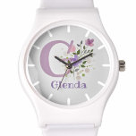 Relógio Assista a um Design Floral com Nome e Inicial<br><div class="desc">Apresentando o nosso encantador relógio de senhoras, personalizado à perfeição, adornada com uma deliciosa ilustração floral no estilo pastel d'água no rosto do relógio. O relógio exibe o primeiro nome inicial e cristão, permitindo que você o torne verdadeiramente único e especial para seu amado receptor. Por exemplo, você pode escolher...</div>