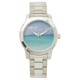 Relógio Assista com Banda de metal e cena de Caribe