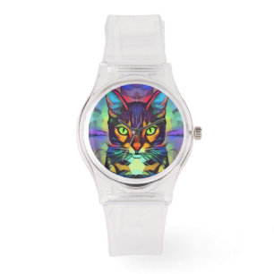 RELÓGIO ASSISTENTE DE PINCO COLORIDO DE ARTE DE GATO