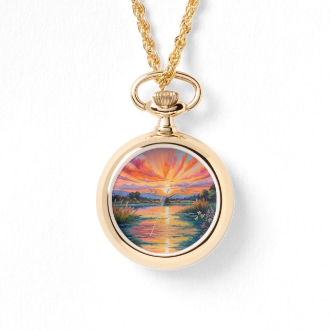 Relógio Assobe-sol na aquarela do lago (Frente)