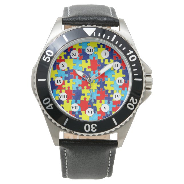 Relógio Autismo Quebra-cabeça de consciência por Shirley T (Frente)