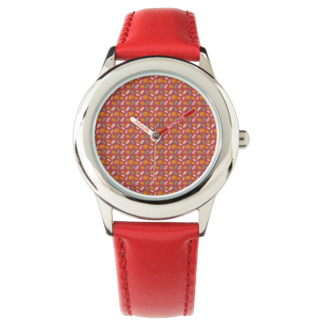 Relógio Autumn Patterno Red Orange Stainless Steel Watch (Frente)