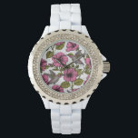Relógio Aves de capoeira e flores de hibisco rosa<br><div class="desc">Padrão sem costura com beija-flores desenhados à mão e flores de hibisco</div>