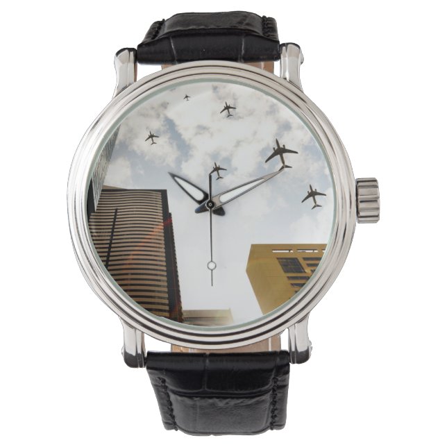 Relógio Aviões sobrevoando edifícios (Frente)