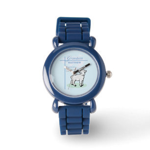 Relógio Avô Baptism Blue Boy Lamb Personalizado