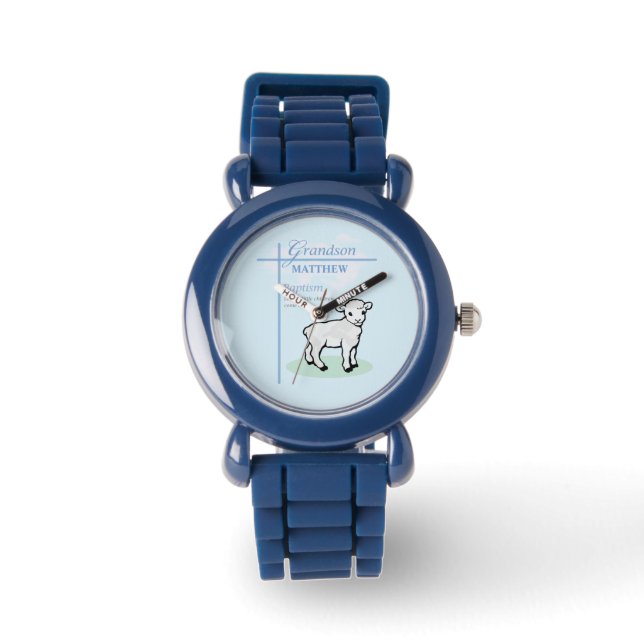 Relógio Avô Baptism Blue Boy Lamb Personalizado (Frente)