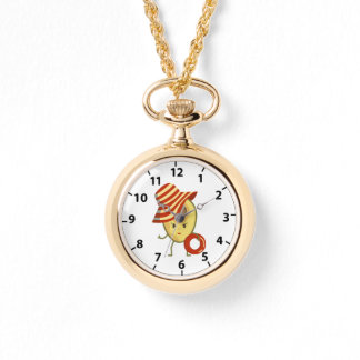 Relógio Avocado beach girl with sun hat and swim ring