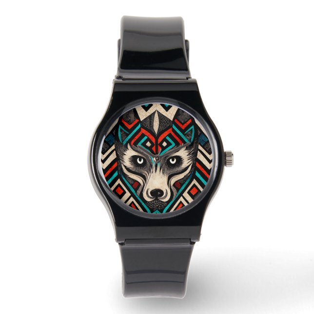 Relógio Aztec Wolf Face (Frente)