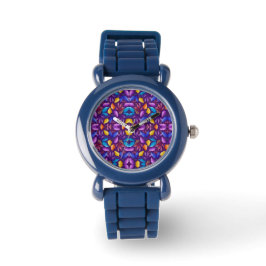 Relógio azul com um vibrante desenho de mandala