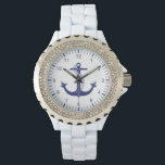 Relógio Azul Marinho ancorante náutico<br><div class="desc">Este relógio de pulso náutico inspirado apresenta uma âncora azul marinho com corda. Perfeito para aqueles que amam a praia e todas as coisas náuticas.</div>