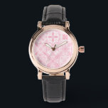 Relógio azulejos ornamentados cor-de-rosa<br><div class="desc">Vários azulejos pintados à mão com elementos florais</div>