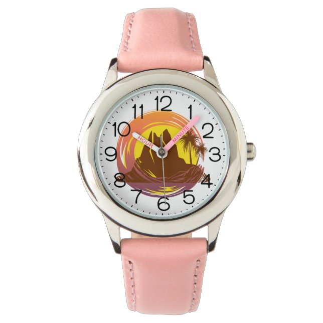 Relógio Badge with tropical volcano scenery and palm trees (Frente)