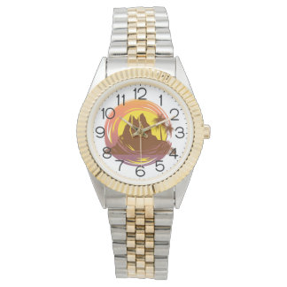 Relógio Badge with tropical volcano scenery and palm trees