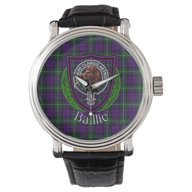 Relógio Baillie Scottish Clan Tartan & Crest (Frente)