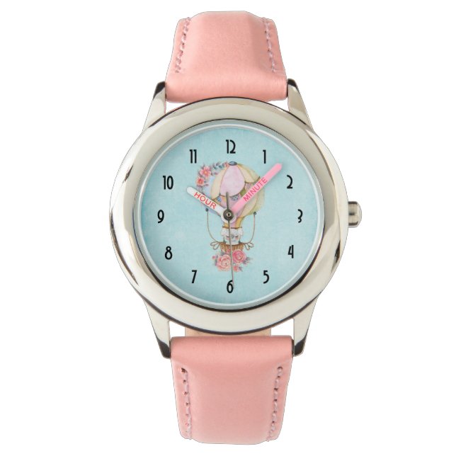 Relógio Balão de Ar Quente Cinto com Aquarela de Urso (Frente)