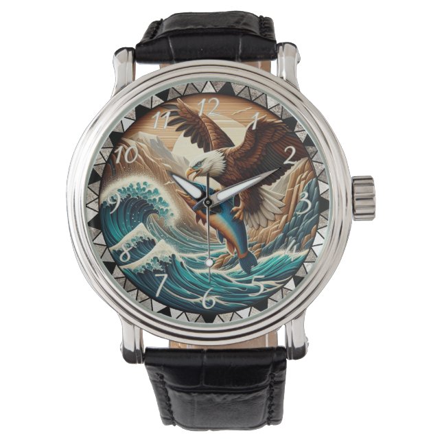 Relógio Bald Eagle Catching Fish Ocean Clock (Frente)