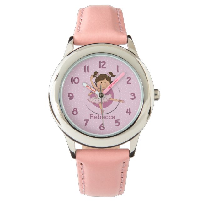 Relógio Ballerina rosa-branca personalizada (Frente)