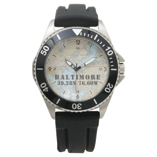 Relógio Baltimore MD NMaritime Latitude Longitude Boater (Frente)