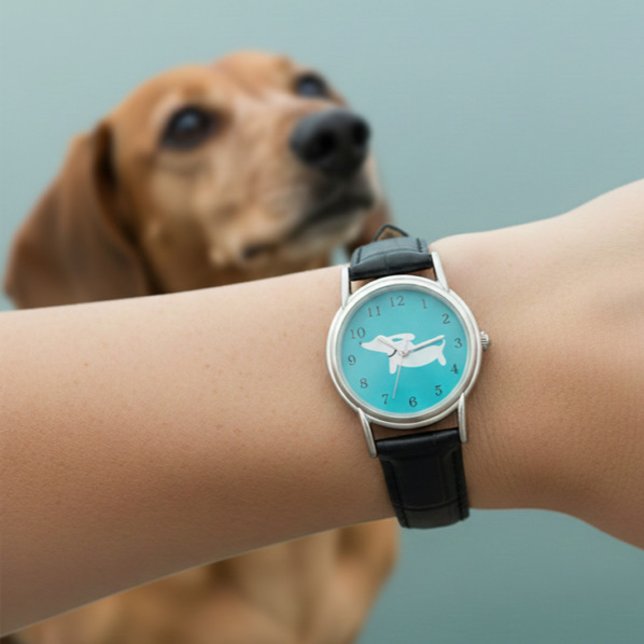 Relógio Banda De Couro De Rosto Teórico (Wiener dog watch - leather band)