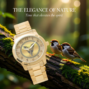 Relógio Banda desenhada, águia Dourada e preta, com folha 