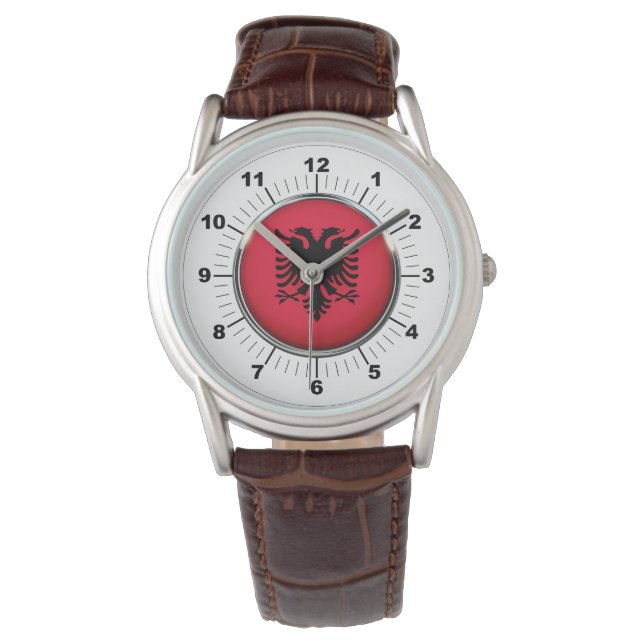 Relógio Bandeira Albanesa Classic Brown Leather Watch (Frente)