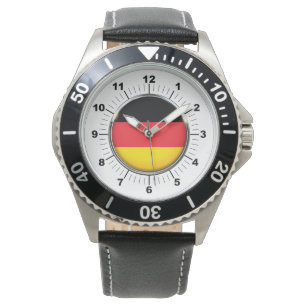 Relógio Bandeira alemã Black Leather Strap Watch
